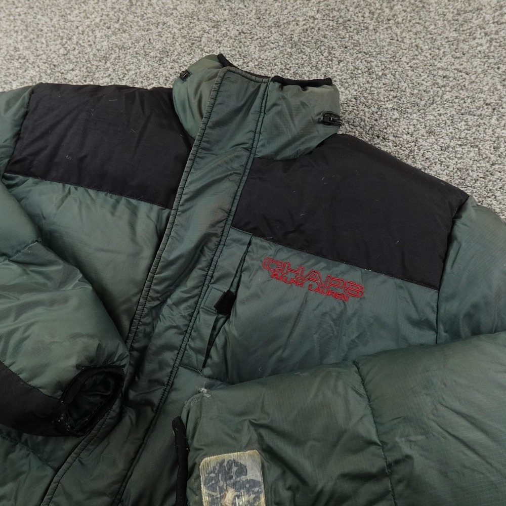 VTG Chaps Ralph Lauren Jacket Mens L Green Down Puffer Coat Outdoor Warm Grunge